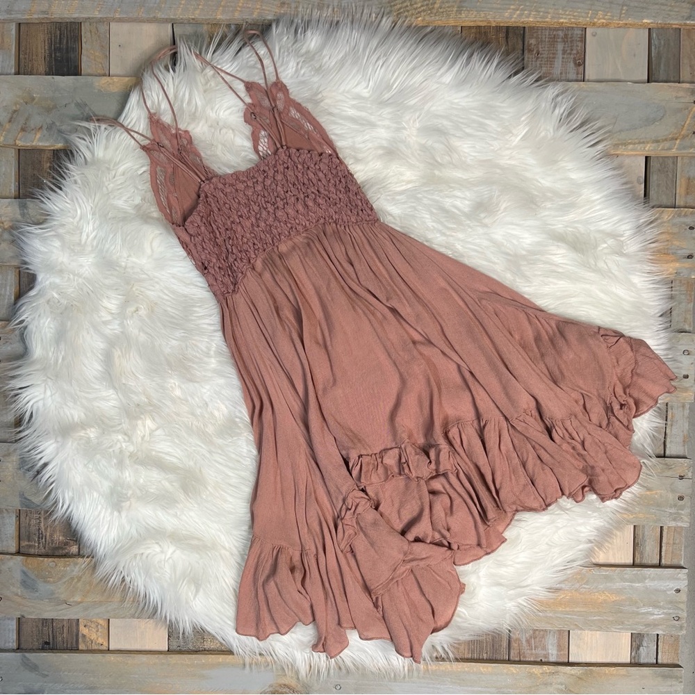 TV Famous ✵☽Free People☾✵ Crochet Ruffly Pink < Adella > Strappy Slip Dress | XS - Picture 4 of 15